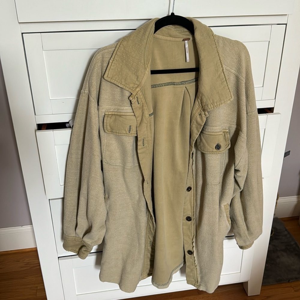Free people distressed reverse fleece shacket